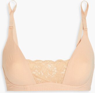 Metallic lace-paneled stretch-jersey soft-cup bra