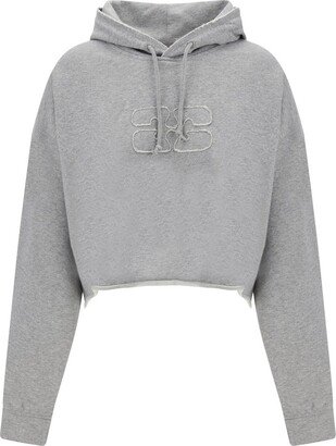 Logo Embroidered Drawstring Cropped Hoodie