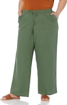 Women's Linen Blend Drawstring Wide Leg Pant (Available in Plus Size)