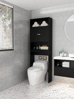 Over the Toilet Storage Rack with 2 Open Shelves and Doors, Black