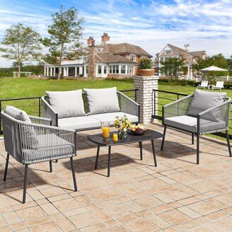 Moasis 5-Piece Patio Wicker Sofa with Cushions - 47.2L x 26.6W x 14.8H