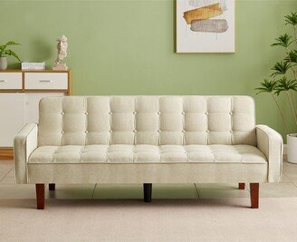 TOSWIN Linen Futon Sofa Bed with Square Arm and Solid Wood Legs