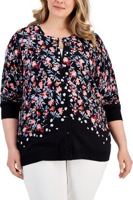 Plus Size Ditsy Floral-Print Cardigan, Created for Macy's