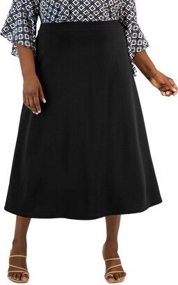 Plus Size Solid Pull-On Seamed Midi Skirt