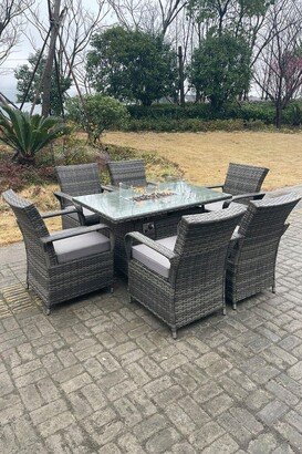 Fimous Rattan Gas Fire Pit Oblong Dining Table Gas Heater Table And Chair Set