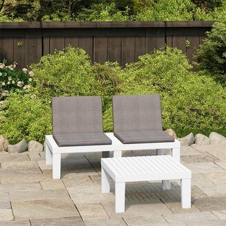 2 Piece Patio Lounge Set with Cushions Plastic White - 25.6 x 25.6 x 13