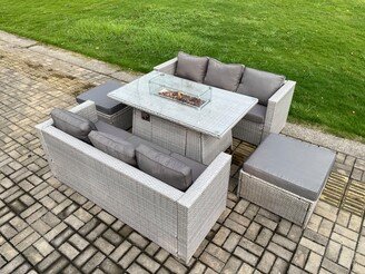 Fimous 8 Seater Garden Dining Sets Outdoor Rattan Furniture Gas Fire Pit Dini