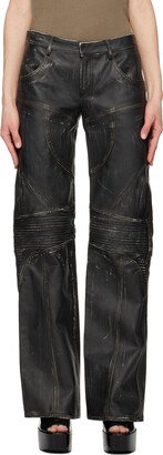 Black Distressed Leather Pants