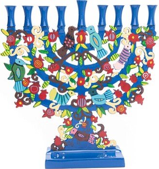 Yair Emanuel Hand-Painted Tree Of Life Jewish Hanukkah Menorah 9 Branch