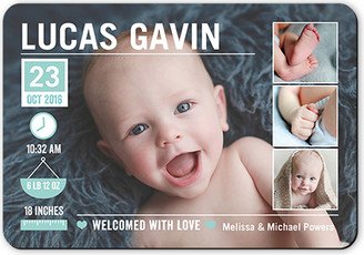Birth Announcements: Baby Info Boy Birth Announcement, Blue, Matte