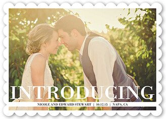 Wedding Announcements: Large Introduction Wedding Announcement, White, Pearl Shimmer Cardstock, Scallop