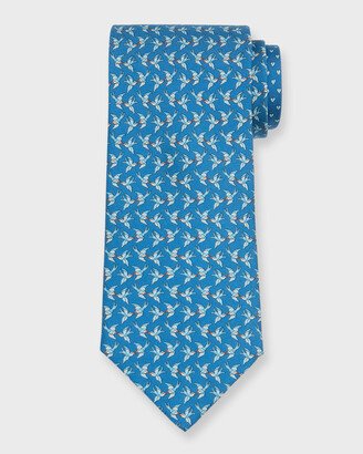 Men's Sparrow-Print Silk Tie-AA