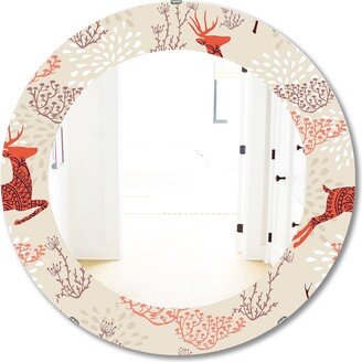 Designart 'Patterned Christmas Deers' Printed Traditional Frameless Oval or Round Wall Mirror - Brown