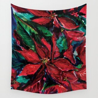 Red Christmas Flower Poinsettia floral painting watercolor Wall Tapestry