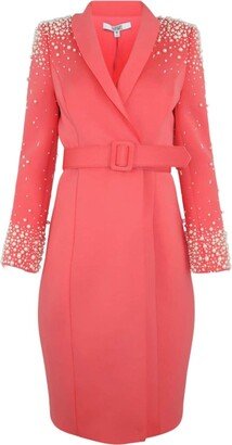 Pearl-Embellishment Belted Dress