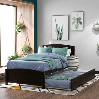 Rasoo Modern Clean Silhouette Twin size Pine Wood Platform Bed with Twin Trundle, Slats Support include/No Box Spring Needed