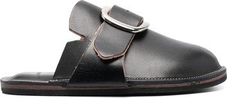 Decorative-Buckle Leather Slippers