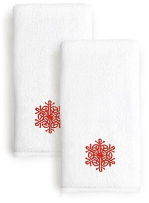 Red Snow Flake Embroidered Hand Towels - Set of 2