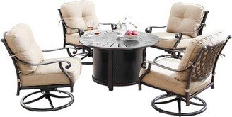 Oakland Living 5pc Deep Seating Aluminum Outdoor Patio Fire Pit Dining Set with 44