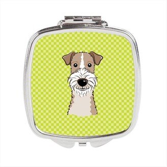 BB1309SCM Checkerboard Lime Green Wire Haired Fox Terrier Compact Mirror, 2.75 x 3 x .3 In.