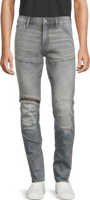 High Rise 3D Zip Knee Skinny Jeans-AB