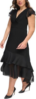 Plus Size Flutter-Sleeve A-Line Dress