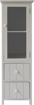 39 Inch Paulownia Wood Accent Cabinet, Vertical, 2 Drawers, 1 Door, Dove Gray