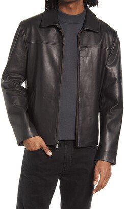 Smooth Lamb Leather Collared Jacket