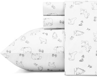 Animal Tracks Cotton Percale 4 Piece Sheet Set, Full