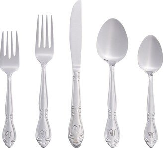 Riverridge Rose 46 Piece Monogrammed Flatware Set - V, Service for 8