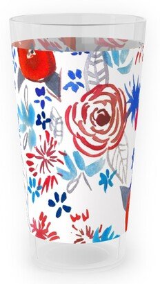 Outdoor Pint Glasses: Patriotic Watercolor Floral - Red White And Blue Outdoor Pint Glass, Multicolor