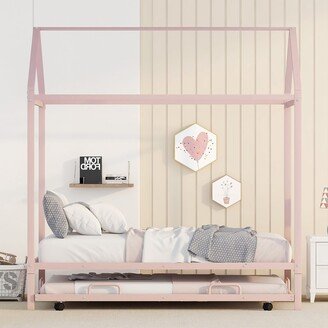 GREATPLANINC Twin Kids Platform Bed with Trundle, Ladder & Solid Metal Slat Support