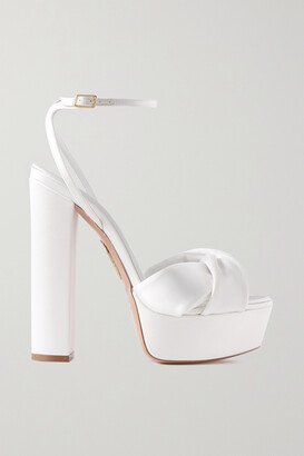 Olie Plateau 140 Knotted Satin Platform Sandals - White