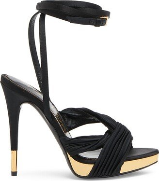 Pleated Satin Ankle-Wrap Platform Sandals