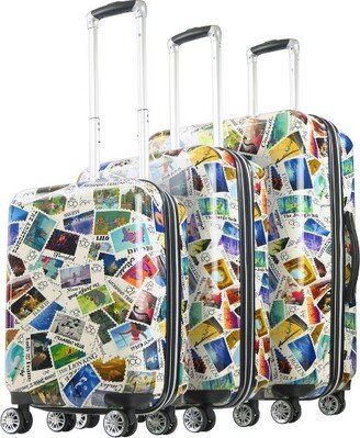 Ful 100 Years Stamps ABS 3pc Hard-sided Spinner Luggage Set