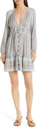 Suzie Embroidered Stripe Long Sleeve Cover-Up Dress