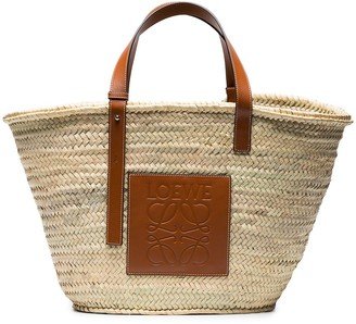 Large Logo Raffia Basket Bag