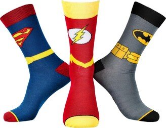 Justice League Superman The Flash Batman Socks Unisex 3 Pack Superhero Mid-Calf Adult Crew Socks