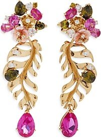 Anabela Chan Palms Multi Simulated Stone Floral Leaf Drop Earrings