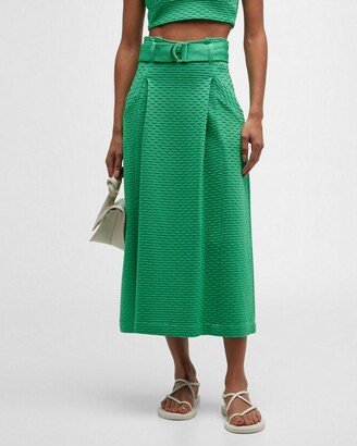 PAOLA BERNARDI Alice Belted Textured Godet Midi Skirt