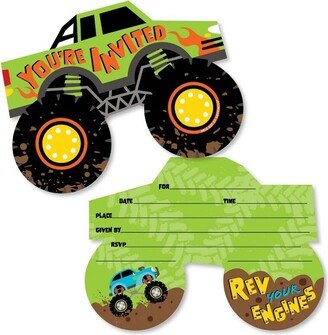 Big Dot of Happiness Smash and Crash - Monster Truck - Shaped Fill-In Invitations - Boy Birthday Party Invitation Cards with Envelopes - Set of 12