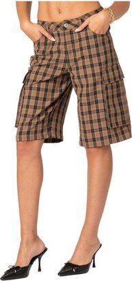 Edikted Women's Plaid cargo Bermuda shorts