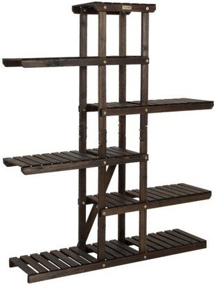 Slickblue 6 Tier Wood Plant Stand with Vertical Shelf Flower Display Rack Holder-Brown