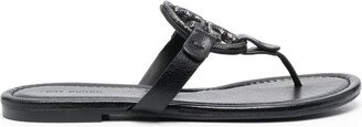 'Miller' Black Thong Sandal with Tonal Logo in Leather Woman-AB