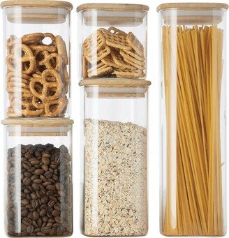 Genicook 5 Pc Glass Food Storage Jars, Borosilicate Glass Canister Set with Bamboo