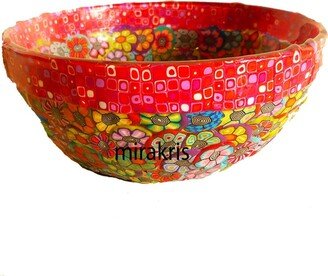 Small Serving Bowl, Glass & Polymer Clay Salad Bowl, Kitchen Essentials, Breakfast Bowl