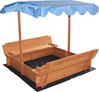 Wooden Sandbox with Telescopic Canopy,3-4 Children Outdoor Play