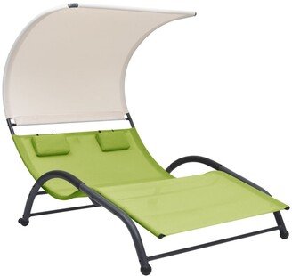 Double Sun Lounger with Canopy Textilene Green - 74.8 x 53.9 x 62.2