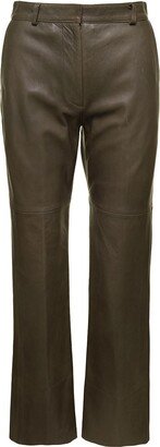 'Hybiscus' Green Pants with Welt Pockets in Leather Woman-AB