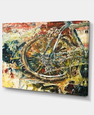 Designart Mountain Bike Oil Painting Abstract Canvas Artwork - 32 X 16